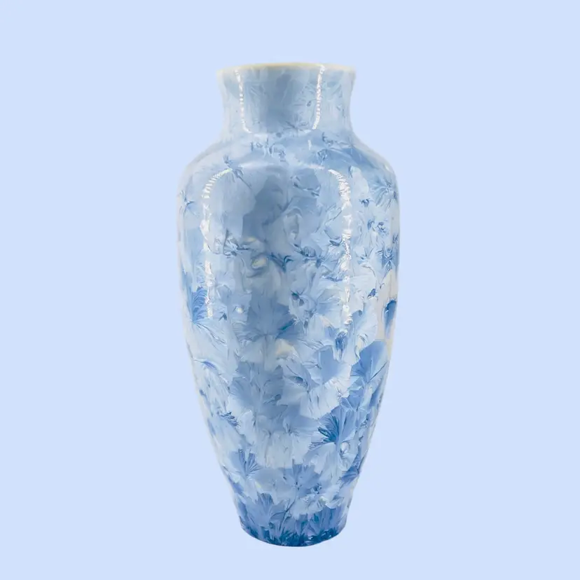 #378- Vintage Crystalline Pottery Vase 
Blue 1998 Signed By Artist Bevin Norkin