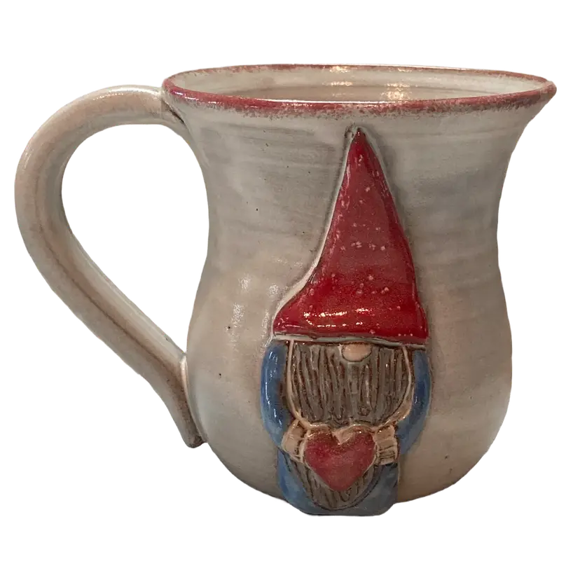 Handmade Stoneware Mug w/ Raised Little Love Gnome, Mudworks Pottery, 4.5"