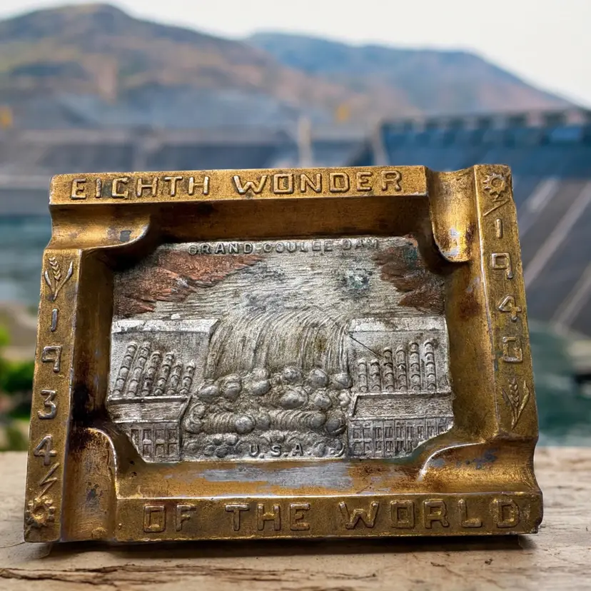 Vtg 1934-1940 Grand Coulee Dam Souvenir Ashtray - Eighth Wonder of the World