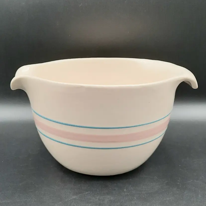 Vintage McCoy Blue & Pink Stripe Batter Bowl 129 2 Quart Country Farmhouse Decor
