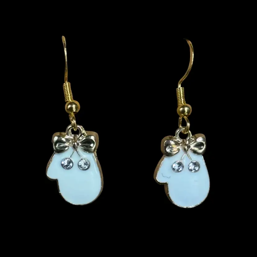 White Mittens Earrings 925 Ear Hooks