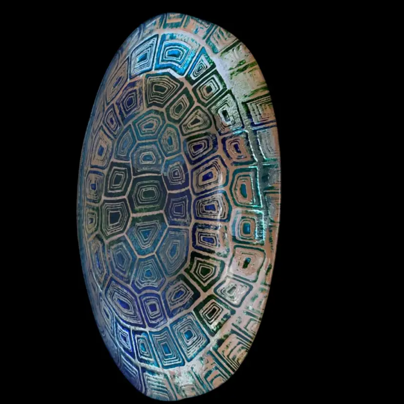 Blue, Green, & Metallic Tortoise Shell Glass Bowl.