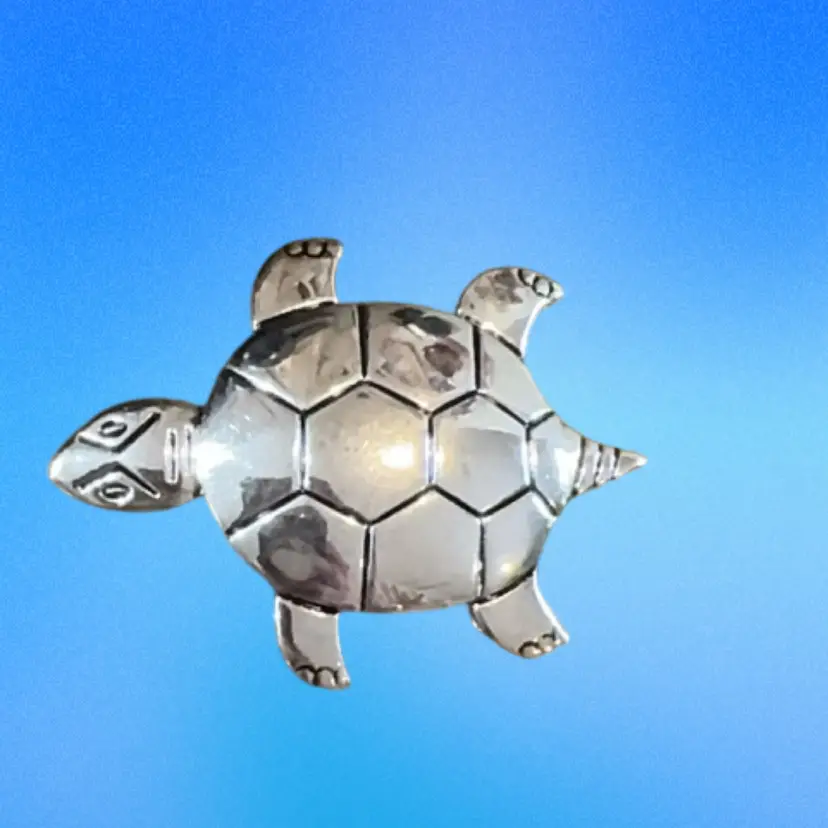 Silver Tone Turtle Brooch Or Pendant