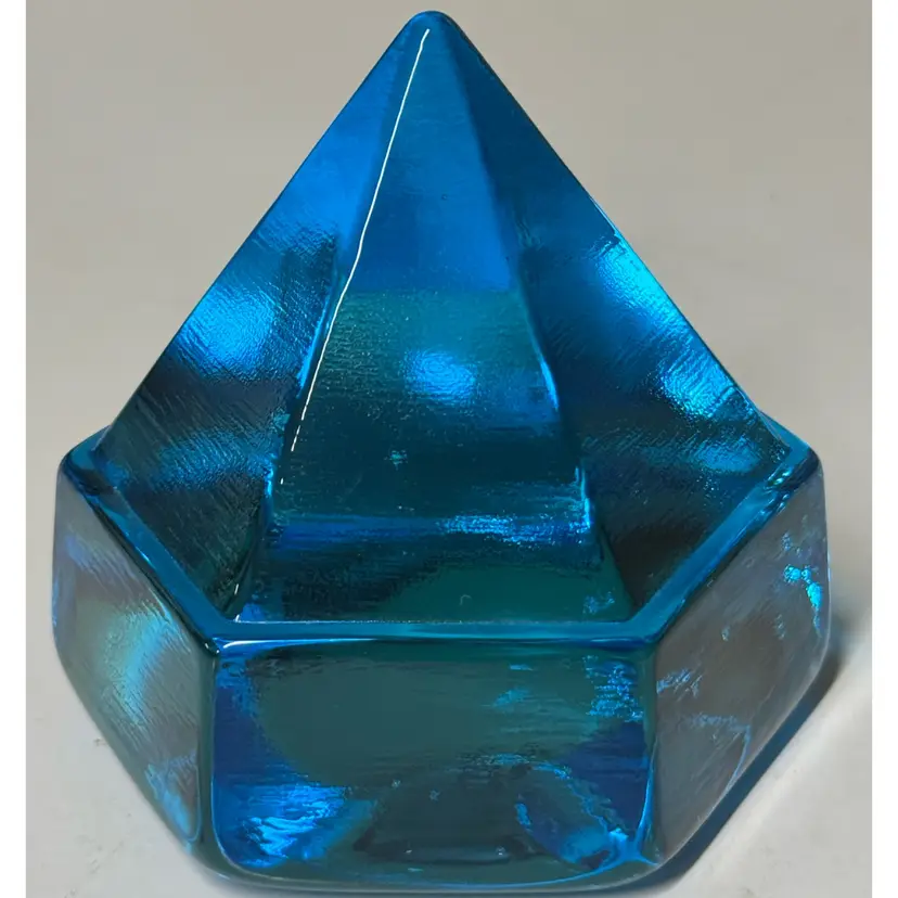 Nautical Ship Deck Prism Bright Blue Teal Glass Hexagon Pyramid Maritime 3.5"