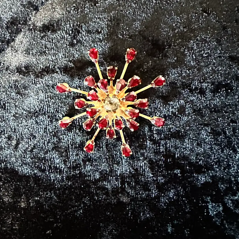 Red Rhinestone Starburst Brokch