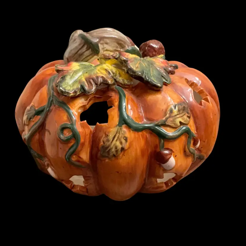 Ceramic Squat Pumpkin Candle Holder 5” x 7”