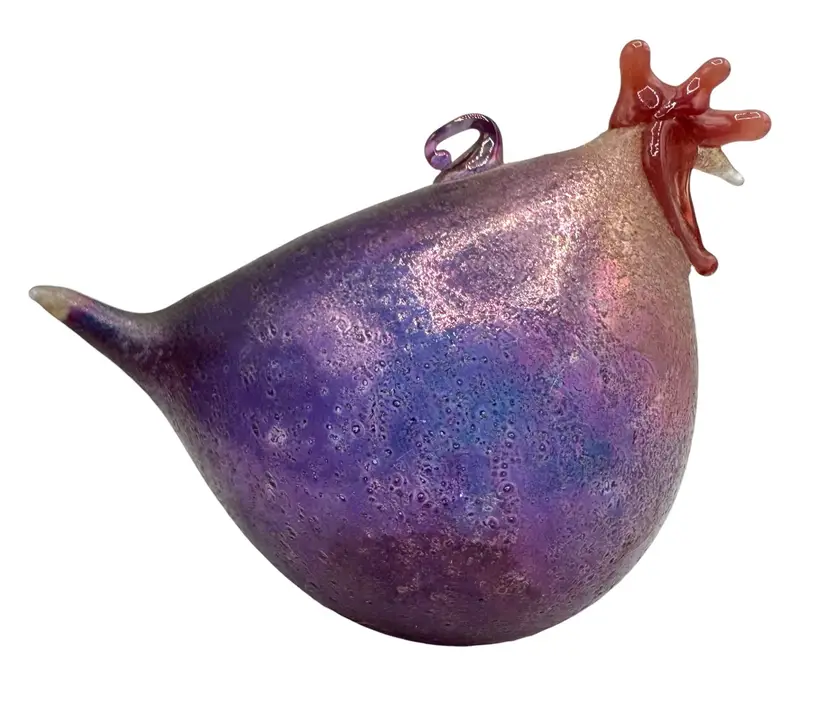 Rene Burri Mundgeblasen Blown Glass Chicken Rooster Bird Ornament Purple Frosted