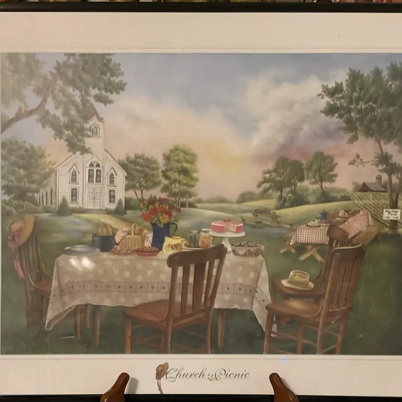 🎉20”x16” Framed Litho “Church Picnic”