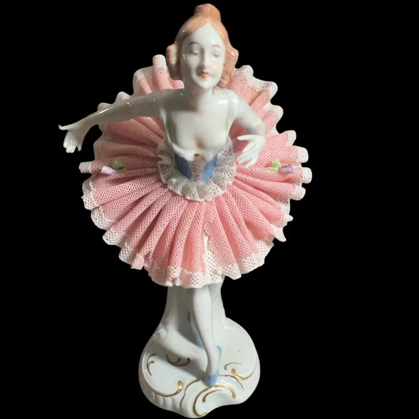 This is a mid-20th-century German porcelain lace ballerina figurine. German Dresden… Flaw In Lace