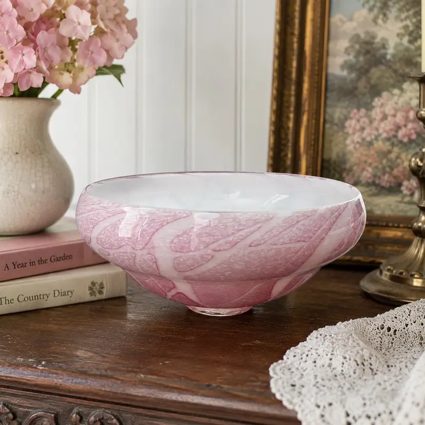 Bermuda Glass Blowing Studio Hand Blown Pink  7” Console Bowl