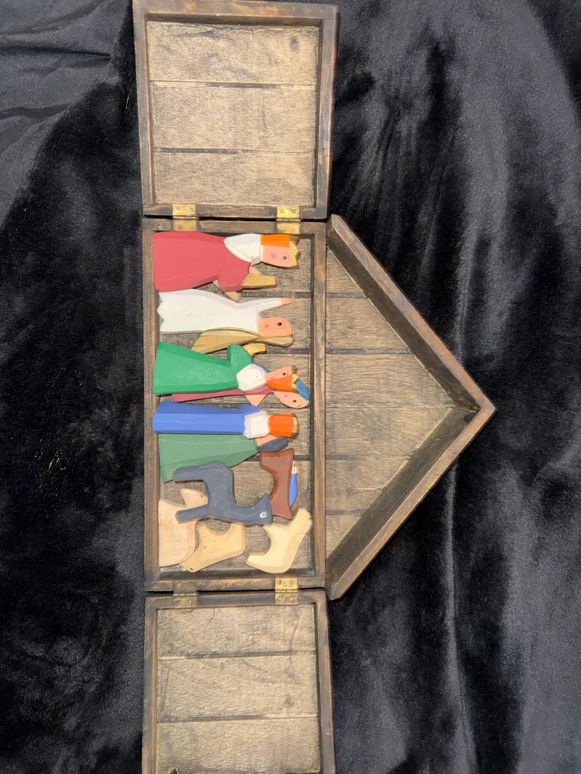 Vintage Wooden Nativity wooden hand carved Set