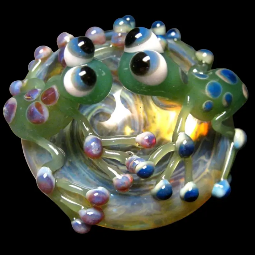 Boomwire Glass Double Frog Lampwork Paperweight