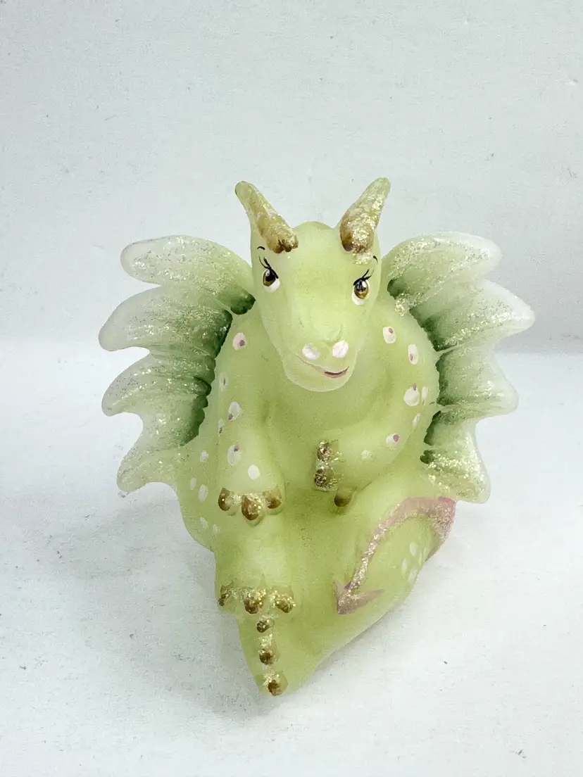 Vintage Fenton Lima Little Green Dragon Hand Painted V.L. Anderson A1216