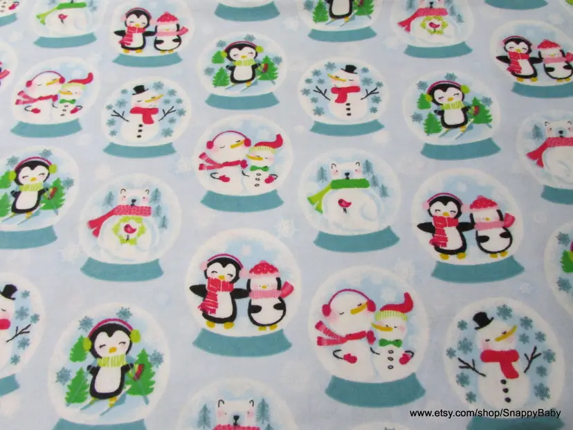 Snowglobe Friends Flannel Fabric Remnant - 100% Cotton - Choose Size - Soft Craft & Quilting Fabric