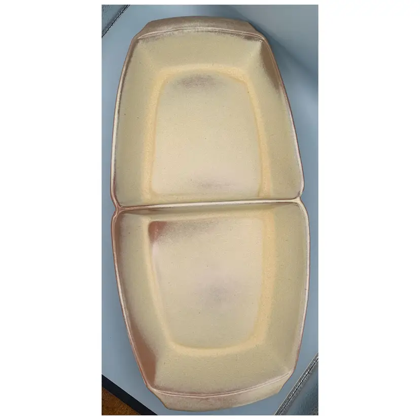 Frankoma Pottery Terracotta Divided Casserole Marked 5QD Yellow Brown
