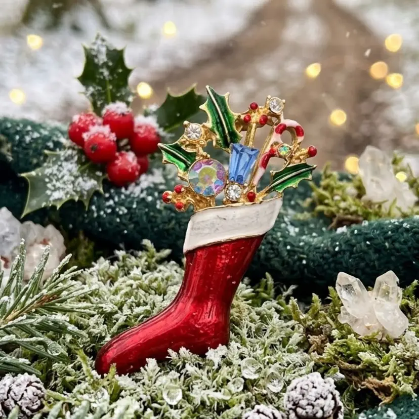 vintage Weiss Christmas Stocking Brooch