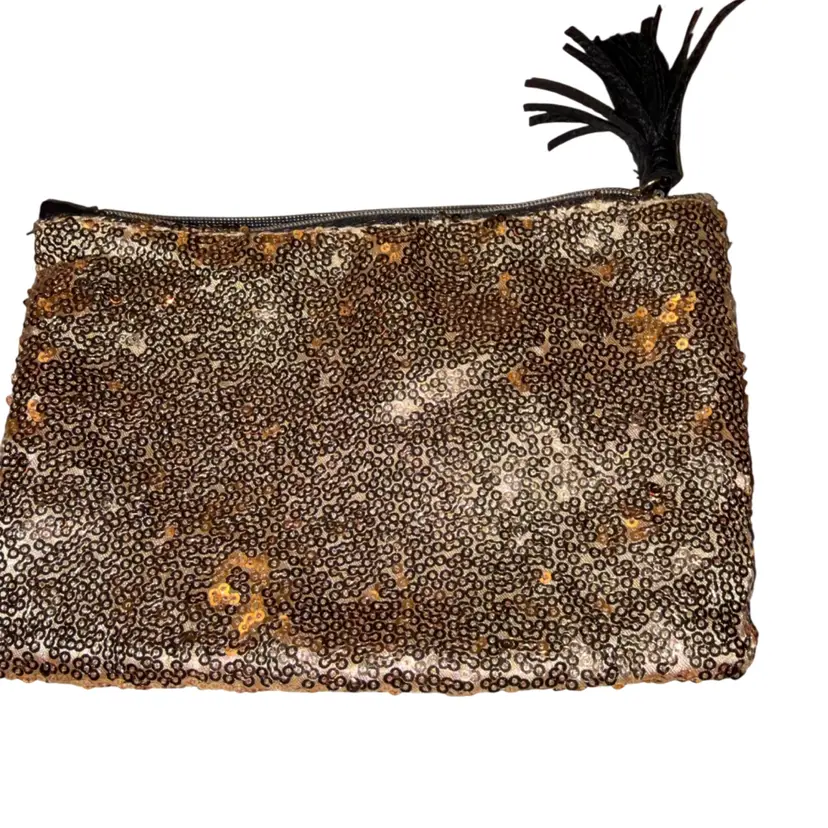 Ipsy Rose Gold Sequin Makeup Bag Zip Pouch.”
