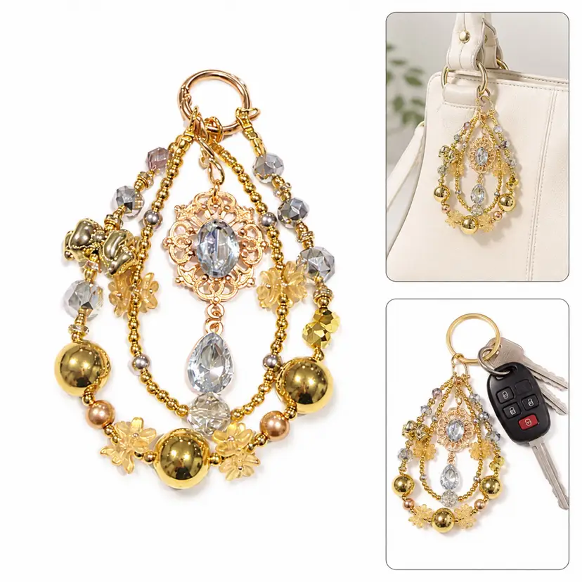 Handmade Purse Bag Charm Or Keychain Gold Statement Bling Sparkle