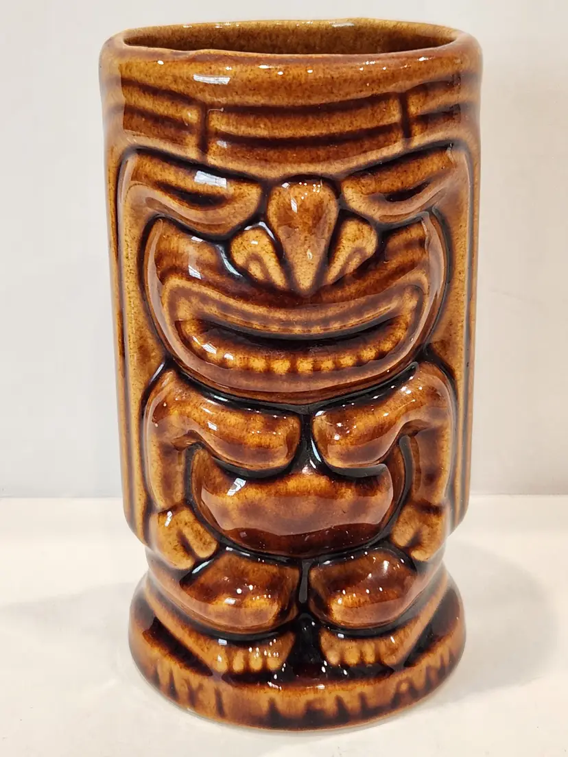 Vintage Hawaiian Tiki Mug Polynesian Brown Ceramic Mug MCM 5.25"