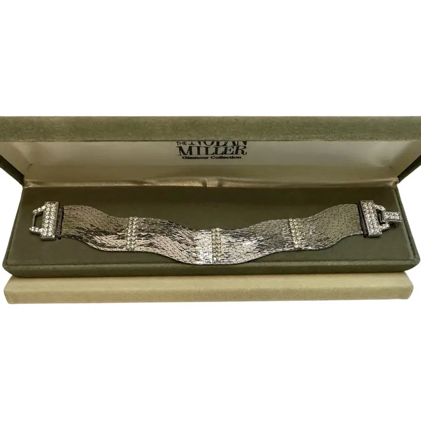 Vintage Nolan Miller Glamour Collection "Star Luster" Silver-Tone Bracelet 7 " In Box