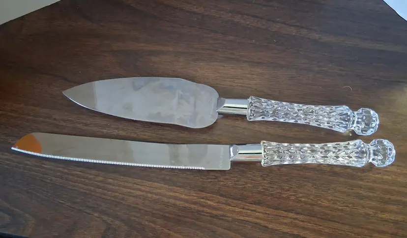 Vintage Crystal Handle Cake Knife and Server Set