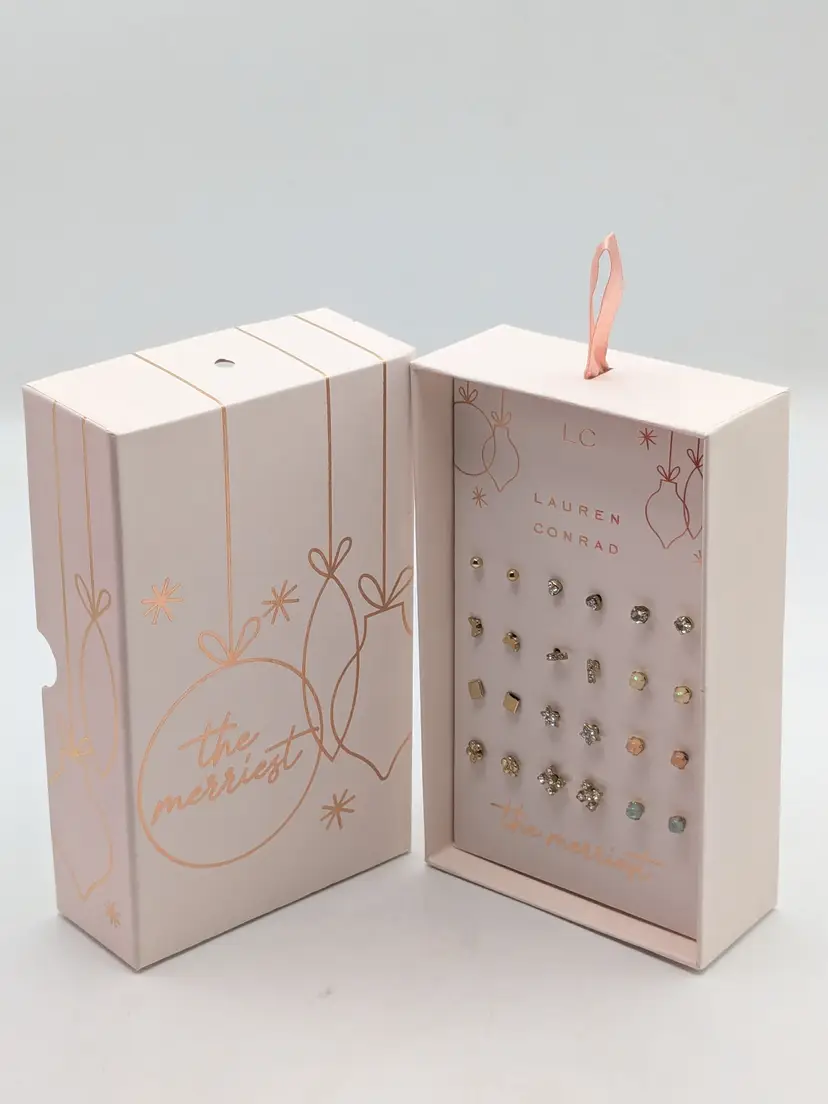 Lauren Conrad 'The Merriest' Gold Tone Stud Earring Set NIB