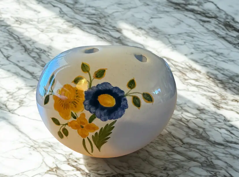Monastic Sisters of Bethlehem Hand Painted Flower Frog Vase Ceramic Bud Vase Ikebana Floral Arranger French Monastery Pottery