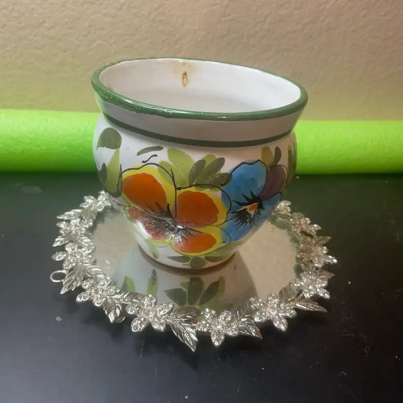 VTG hand-painted 5” ceramic squat cachepot or planter Made In Italy