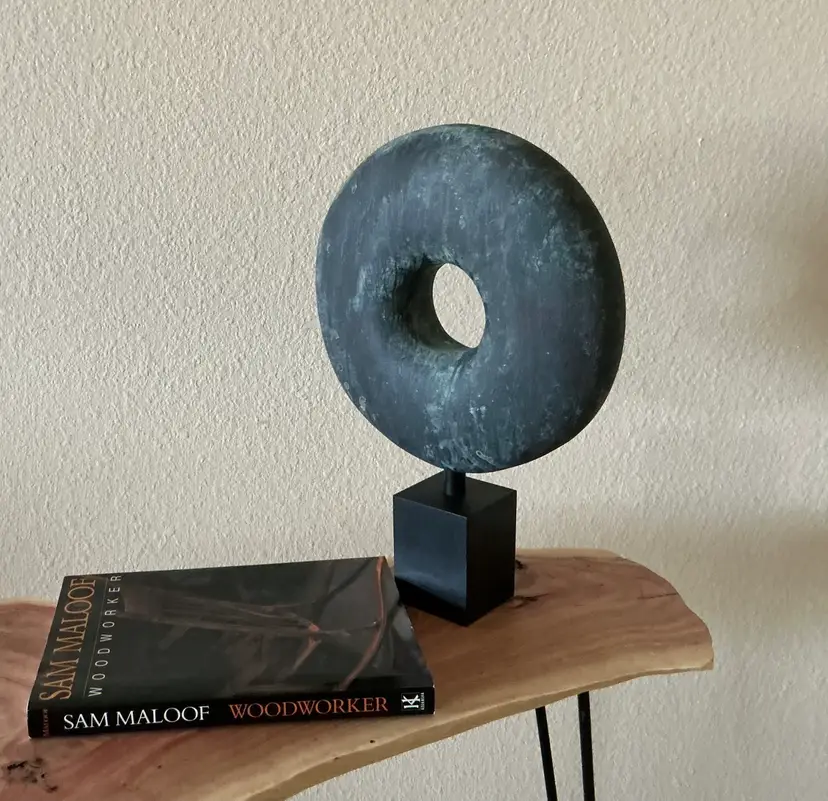 “Earth “ Maple Wood with Modern Masters Bronze/Blue finish: 11”w x16.5”h x 3”d. 7 day return policy.(Buyer pays return shipping and must be safely packaged)