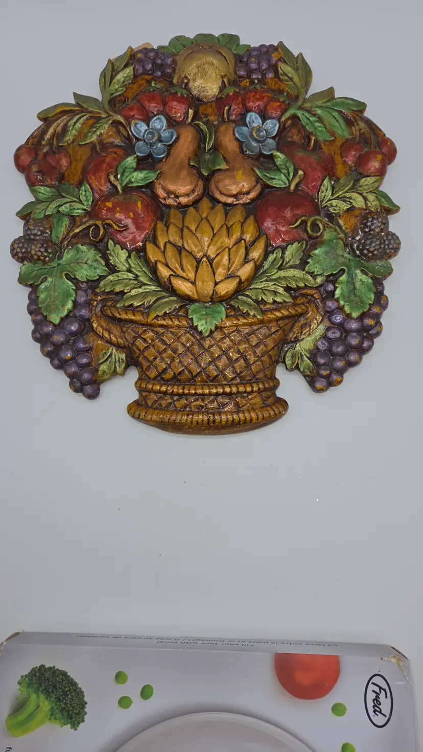 Vintage Chalkware Fruit Basket Wall Plaque