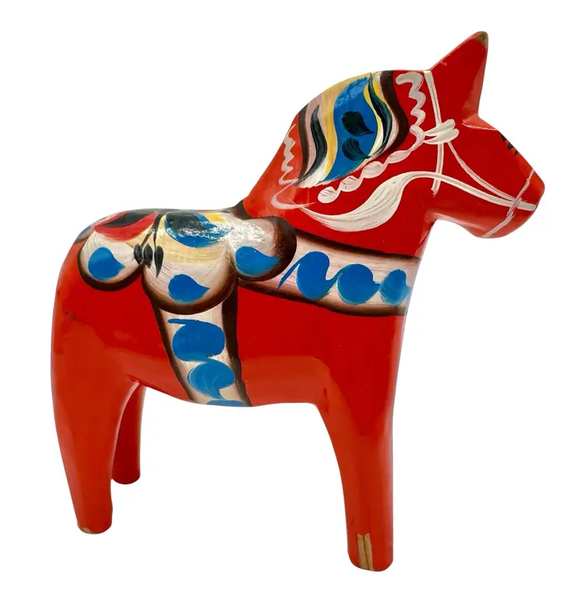Vintage Wooden Dala Horse Sweden Red Figurine 4” READ
