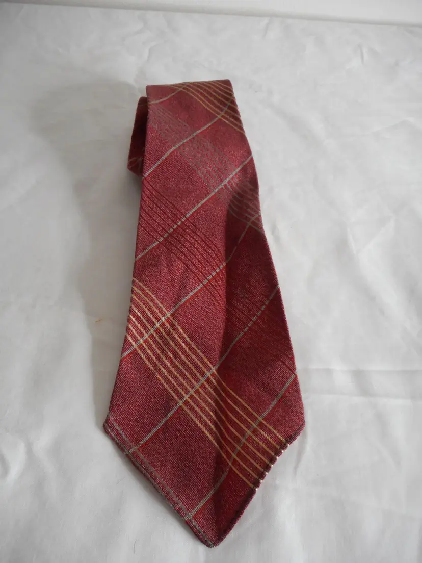 Vintage Van Heusen Necktie Tie Burgundy Beige Blue Striped