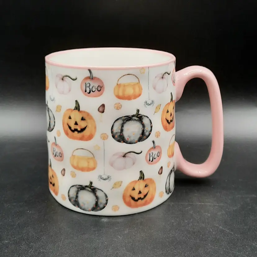 Halloween Pumpkin Boo Mug 10 Strawberry Street Bella Pink Handle