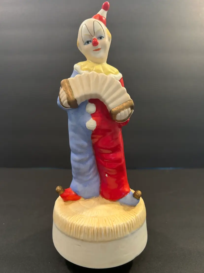 Vintage Porcelain Accordion Clown Music Box • Working • Display Only