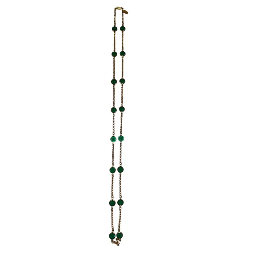1928 Brand Gold Tone And Green Stone Necklace