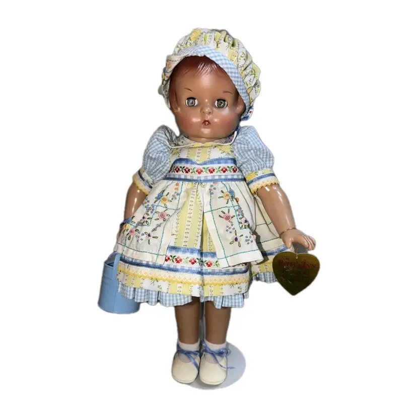 Patsy Ann Effanbee Doll garden party with Stand & Tags Watering Can Floral Dress