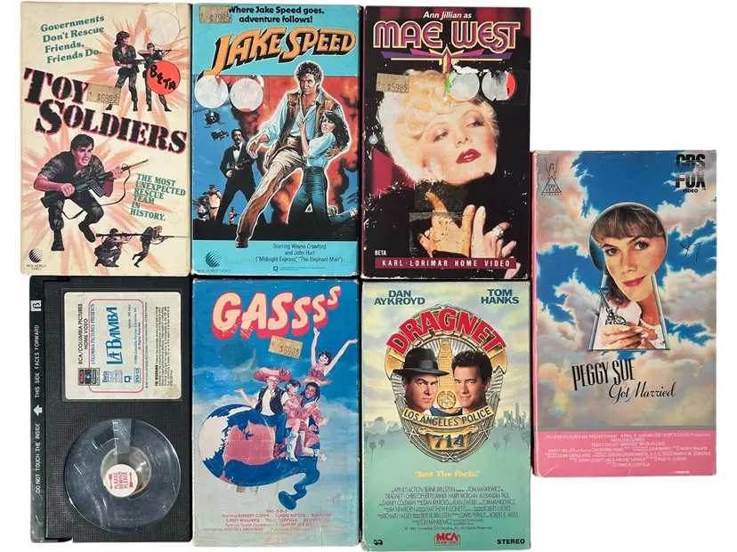 7 BETAMAX La Bamba GASSSS Jake Speed Mae West Peggy Sue Dragnet Toy Soldiers