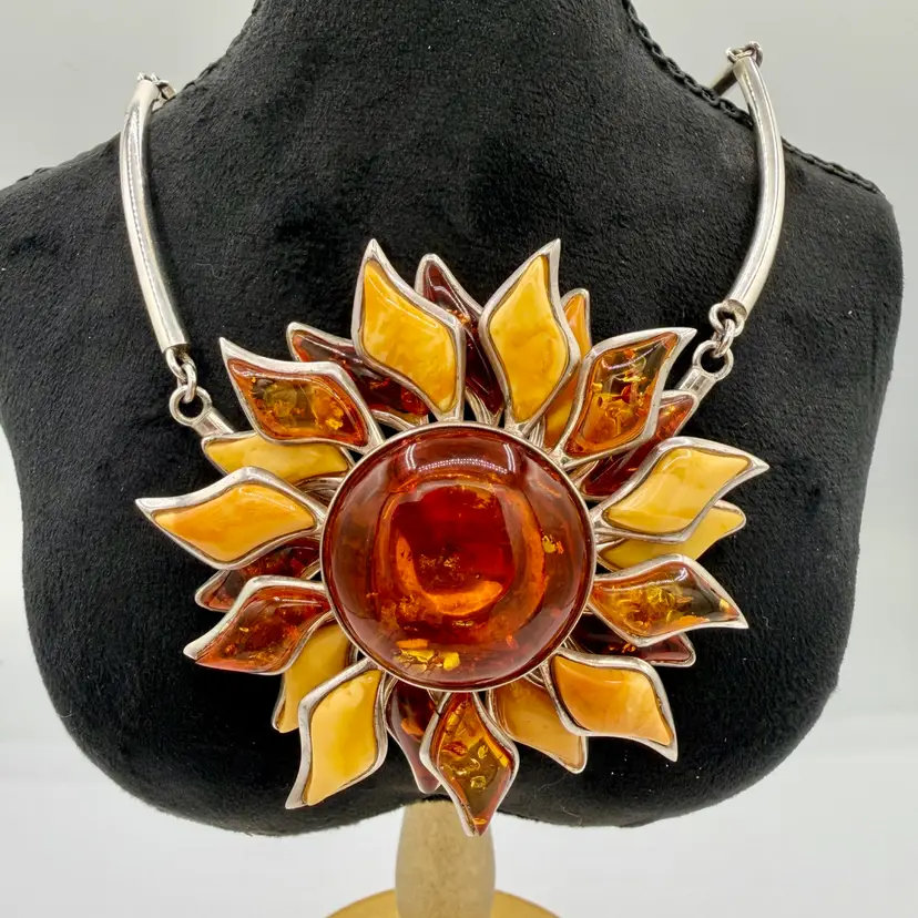 925 Baltic & Butterscotch Amber Sunflower Necklace