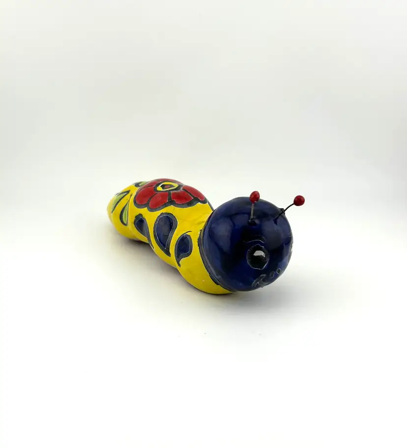 Blue Talavera Pottery Caterpillar 6”x 1.5”x 2.25”