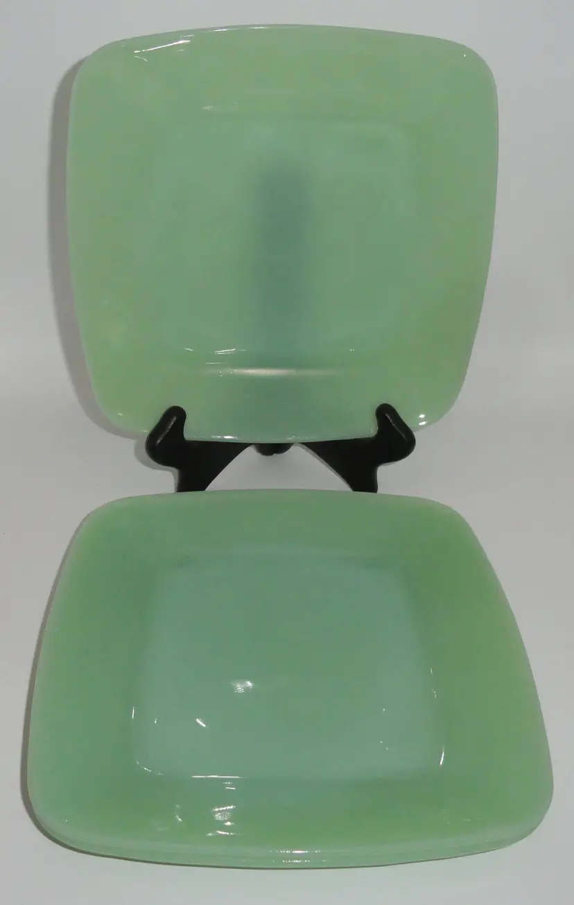 3 Fire King Luncheon Plates ~ Square Jadeite Glass ~ 8.25" ~ Anchor Hocking
