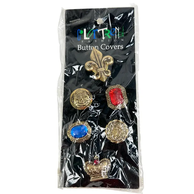 NOS Set of 6 Royalty Theme Color Trend Fashion Button Covers. Made In Taiwan.