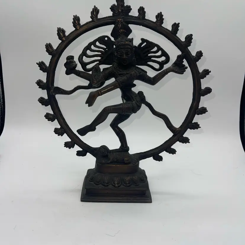 Lord Shiva Lacquered Brass Casting Nataraja Dancing 'Circle of 24 Flames' Statue