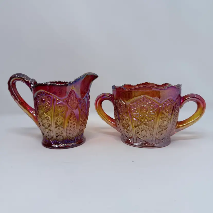 Vintage Indiana Glass Company Heirloom Sunset Creamer and Open Sugar Bowl