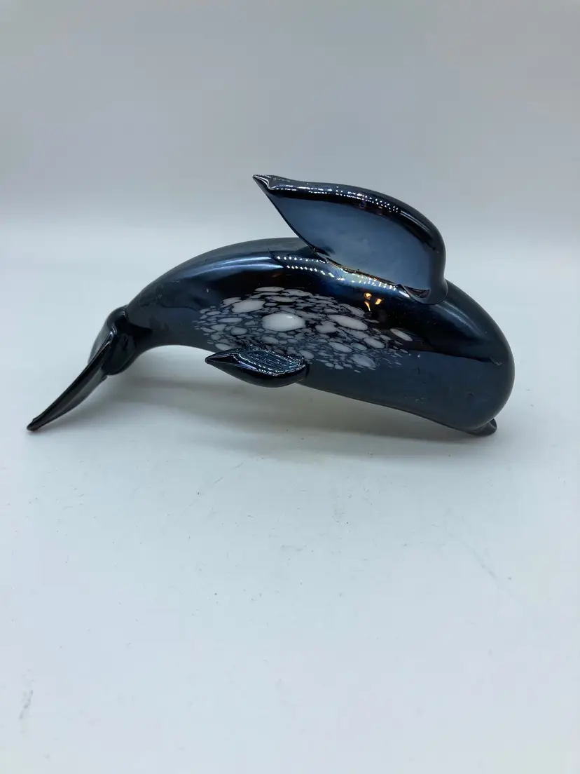 Vintage Pele's Art Glass Hawaii Dolphin Fish ~ Purple/Blue Iridescent Figurine *