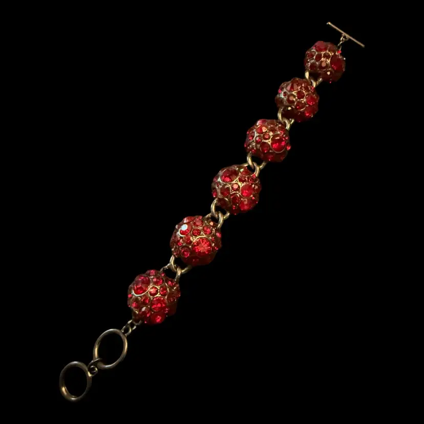 Red Rhinestone Half Dome Bracelet 7.5”-8”