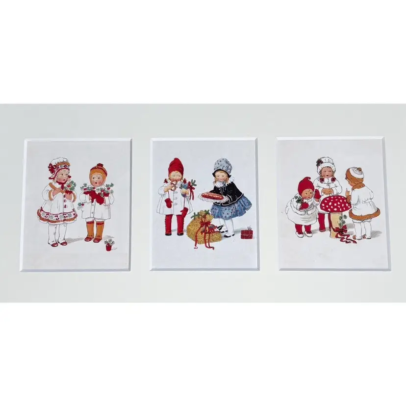 Vintage Lia Doring Children Kinder Print In 3 Panel Matte Whimsical Twee Christmas