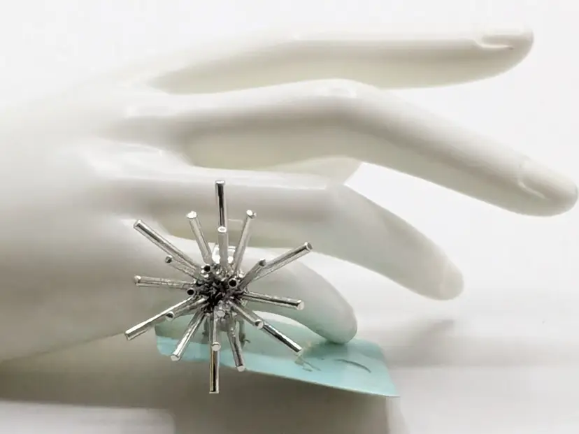 And Lovely Silver Tone Starburst Ring NWT