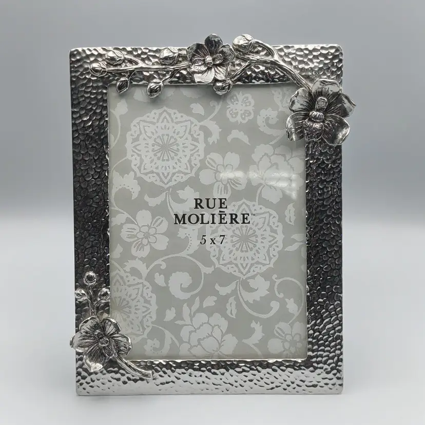 Rue Molière Orchid Flower Photo Picture Frame 5" X 7" Silver Hammered Metal