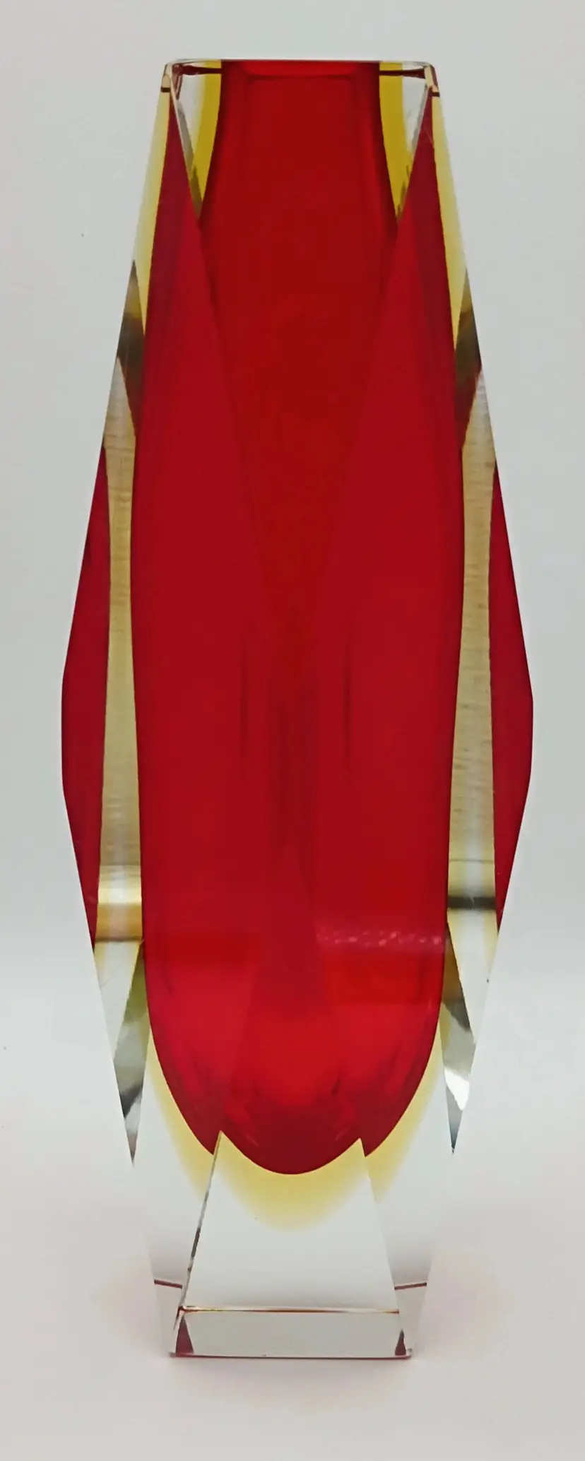 Vintage Murano Faceted Vase ~ Mandruzzato Sommerso ~ Ruby Red w/Yellow ~ w/Label