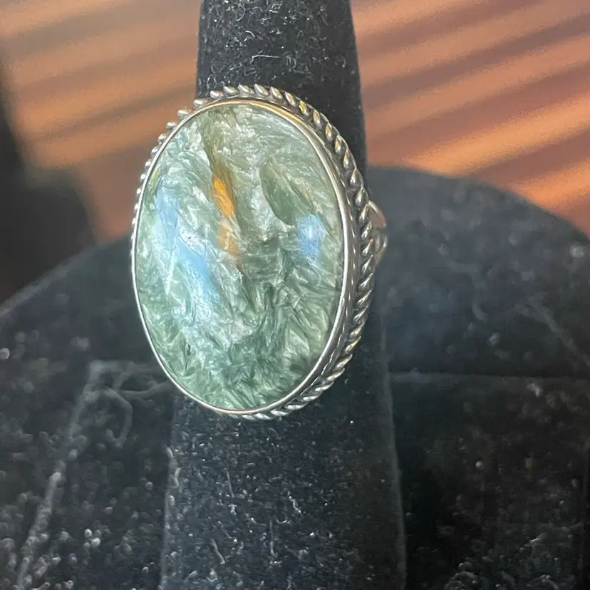 Silver And Seraphinite Cabochon Size 6 Ring